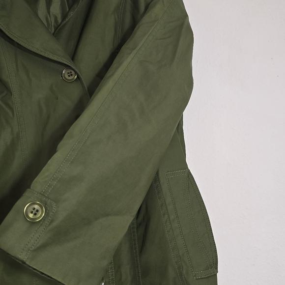 Gallery Trench Coat Outdoor Women L Green Jacket Removable Hood Button Pockets - Picture 10 of 16